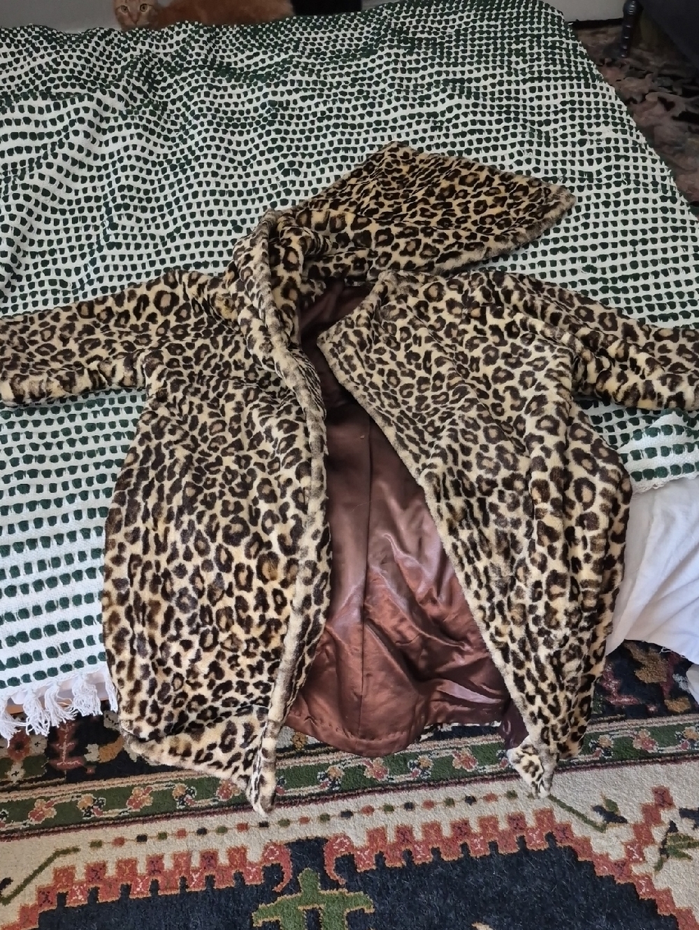 Vogue Couturier Leopard Print Faux Fur Coat in Brown and Black